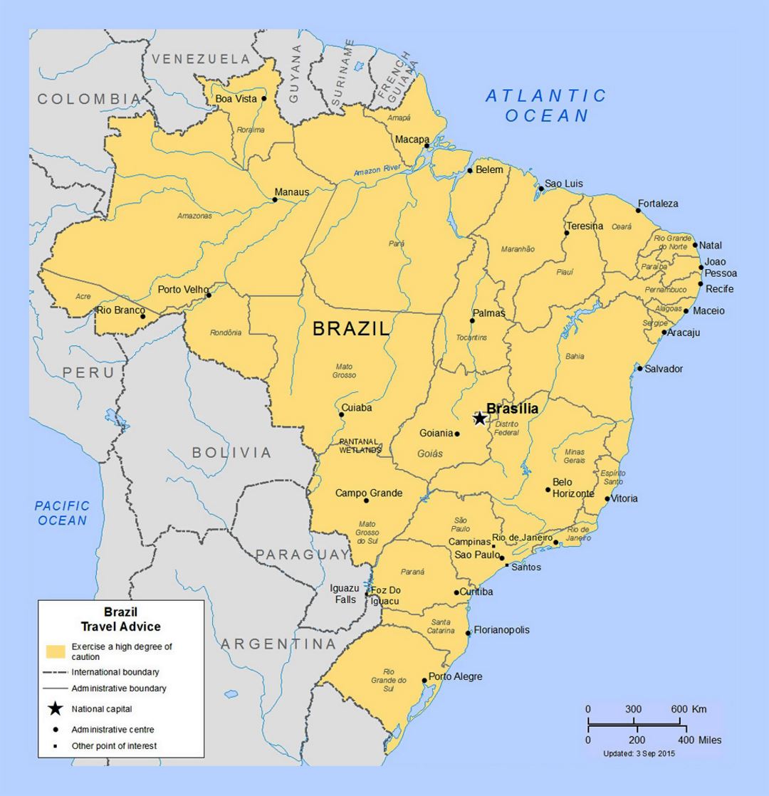 Mapa político y administrativo de Brasil con principales ciudades