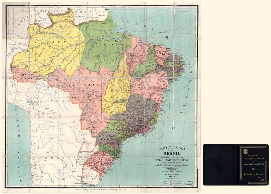 A gran escala detallado vintage mapa político y administrativo de Brasil - 1910