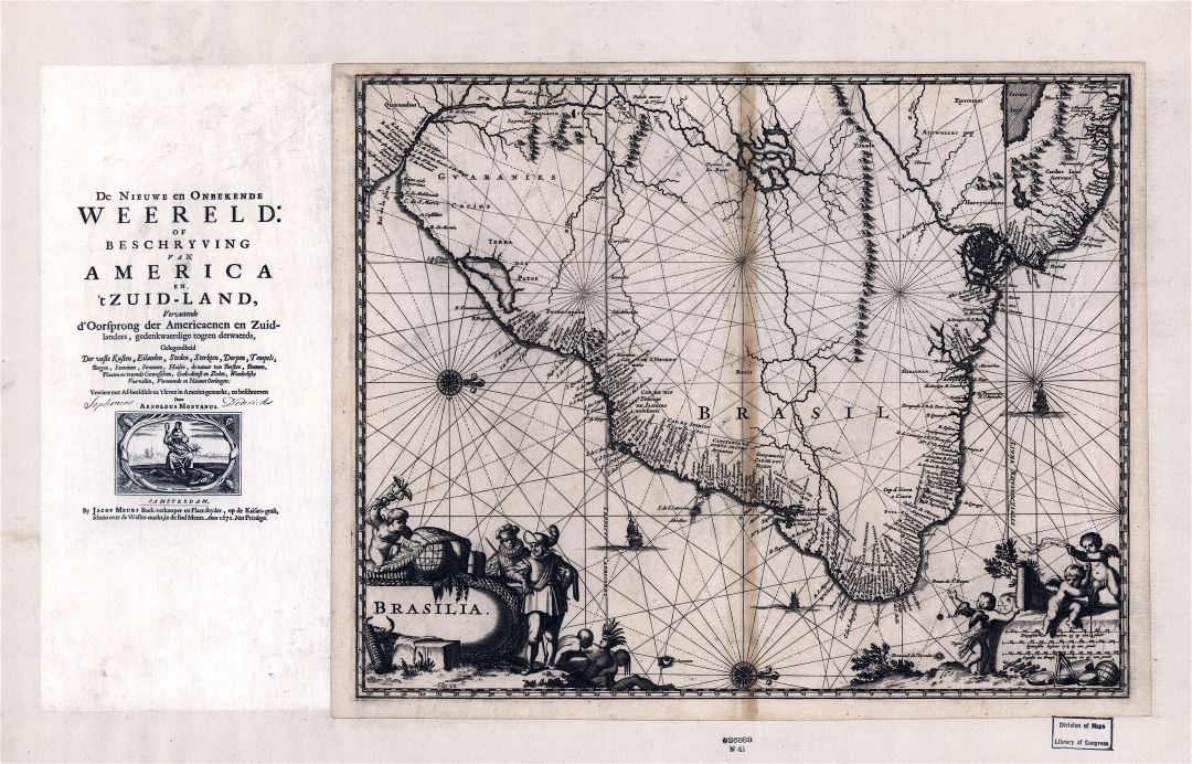 Grande detallado mapa antiguo de Brasil - 1671