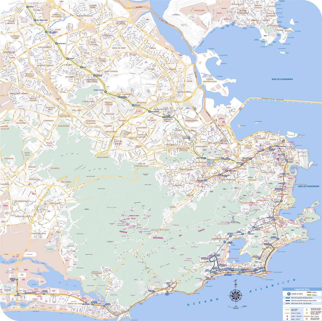 Grande detallado mapa de Río de Janeiro con transporte público