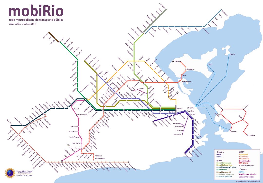 Grande detallado mapa de transporte público de Río de Janeiro