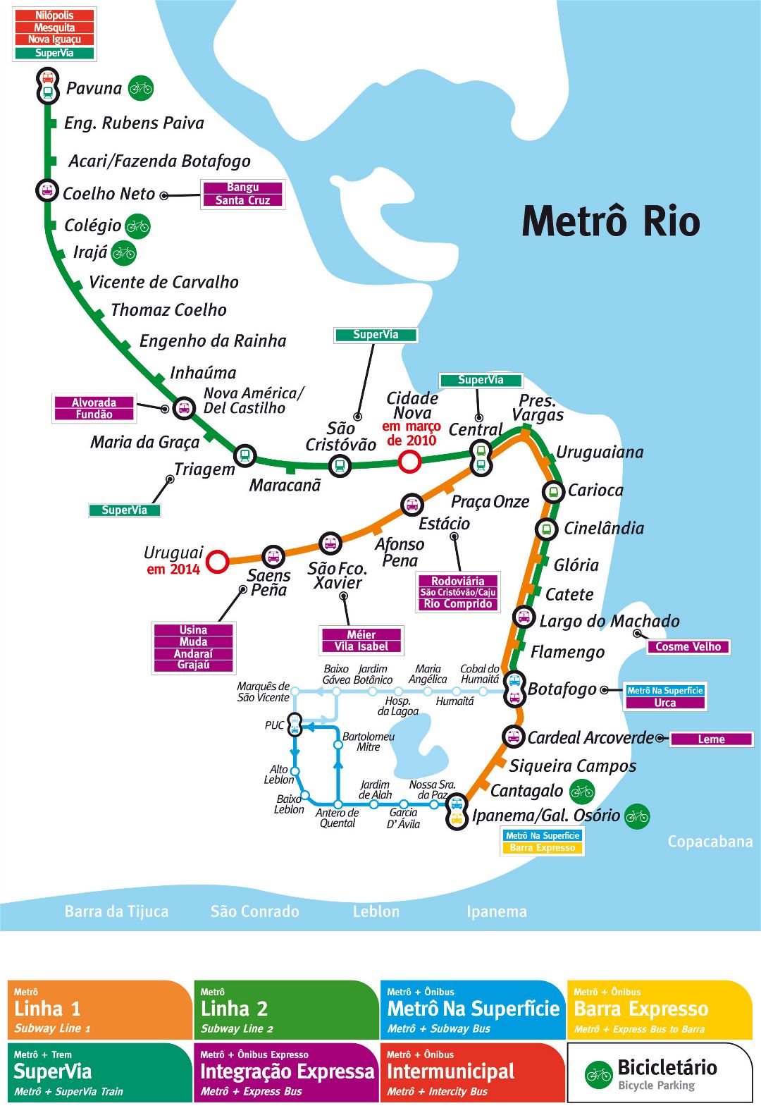 Grande detallado mapa del metro de Río de Janeiro