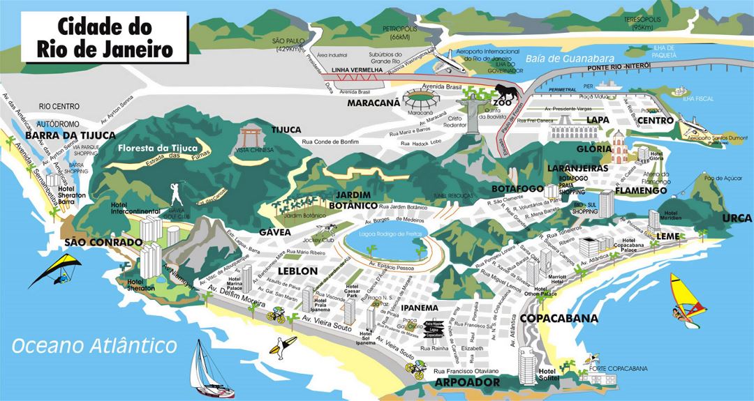 Grande mapa panorámico turístico de Río de Janeiro