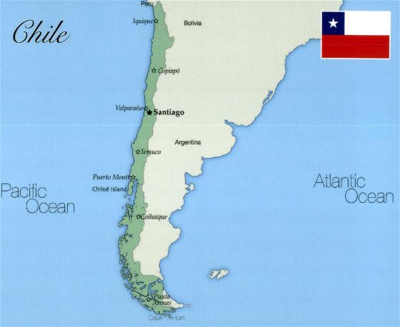 Grande mapa de Chile con principales ciudades