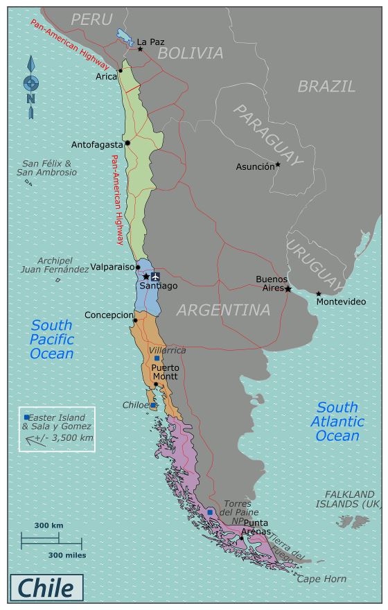 Grande mapa de regiones de Chile