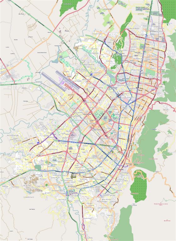 Detallado mapa de carreteras de ciudad de Bogotá