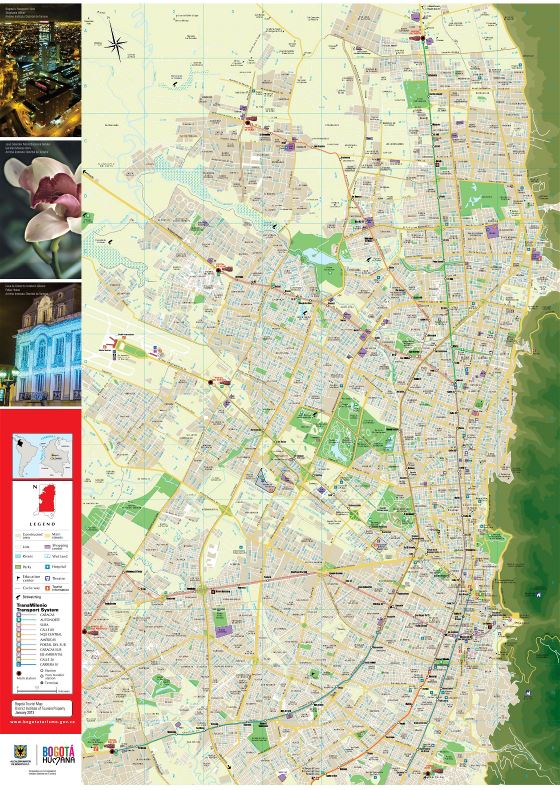 Detallado mapa de carreteras y turístico de ciudad de Bogotá