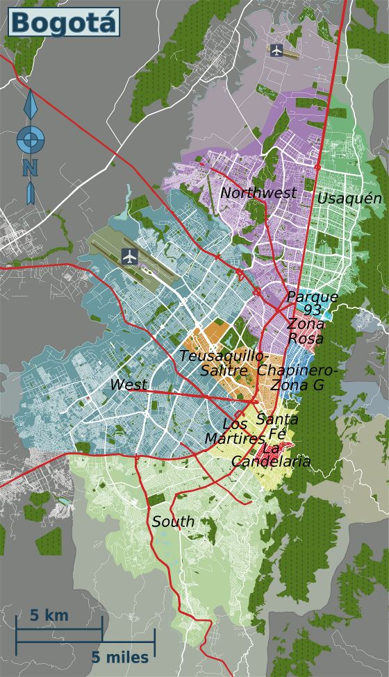 Detallado mapa de distritos de Bogotá