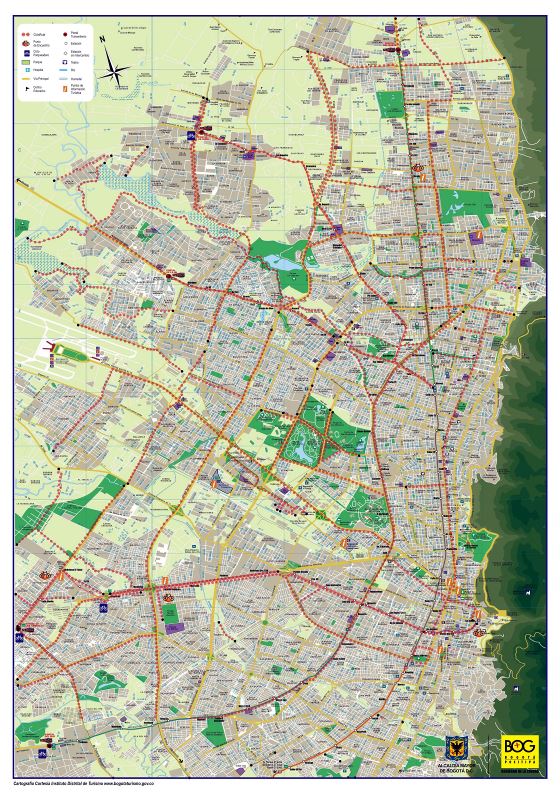 Grande detallado mapa de carreteras y turismo de ciudad de Bogotá