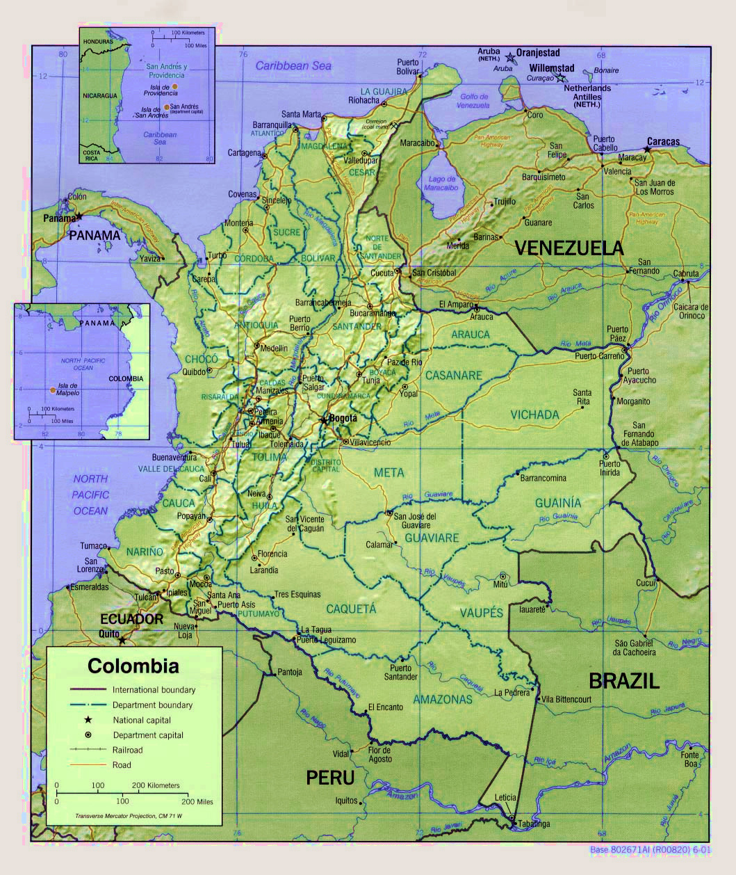 Detallado Mapa Pol tico Y Administrativo De Colombia Con Relieve 
