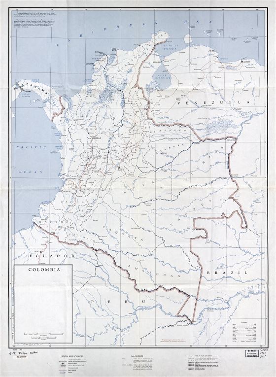En alta resolución detallado mapa político y administrativo de Colombia con marcas de ciudades, carreteras y ferrocarriles - 1952