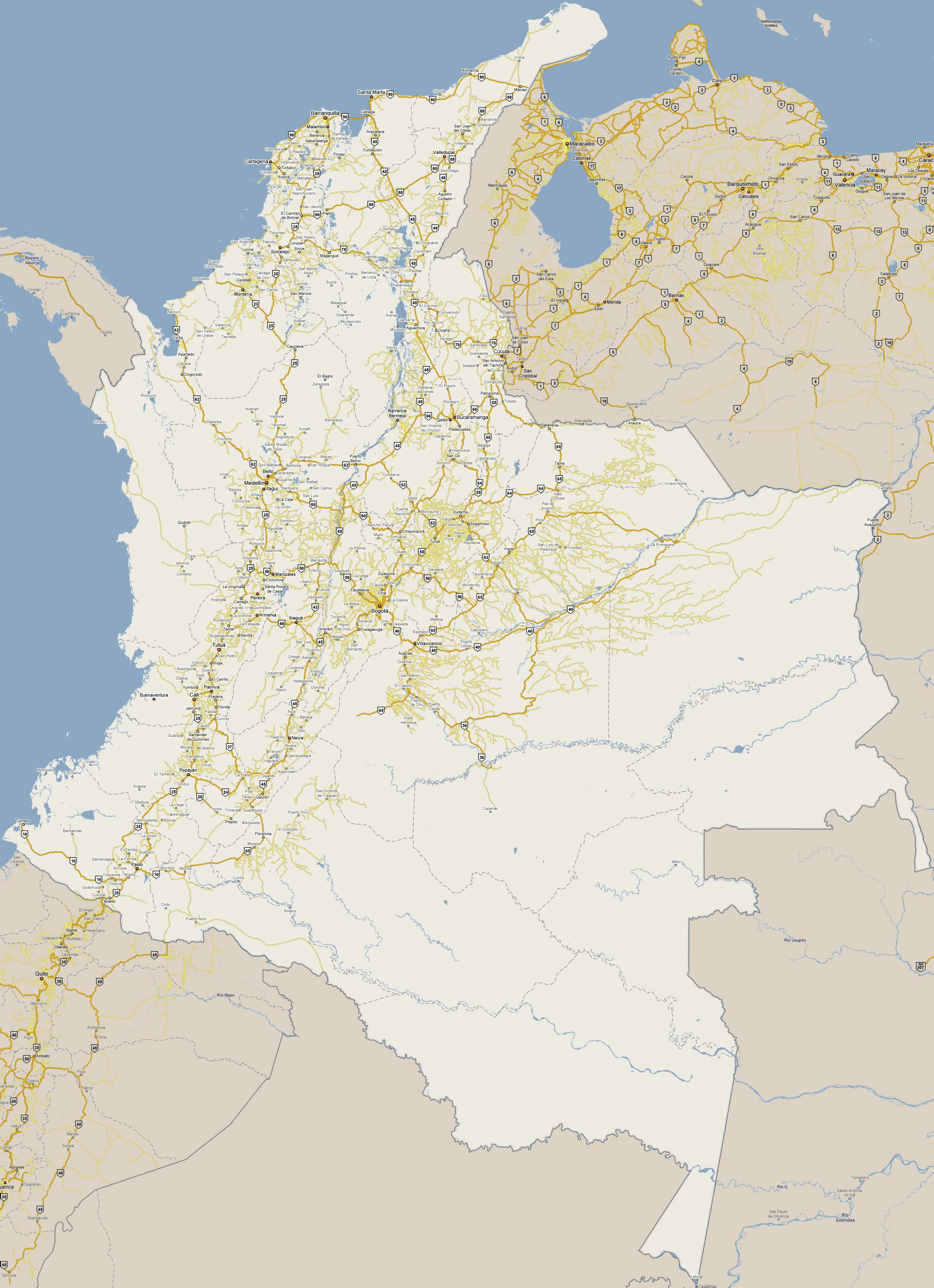 Grande Detallado Mapa De Carreteras De Colombia Con Ciudades Colombia