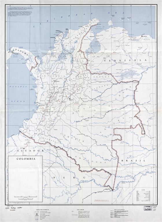 Grande detallado mapa político y administrativo de Colombia con marcas de ciudades, carreteras y ferrocarriles - 1952
