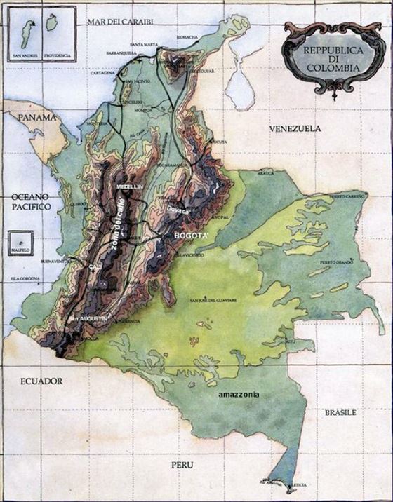Mapa topográfico de Colombia