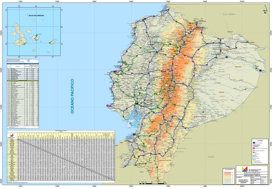 A gran escala mapa de carreteras de Ecuador con todas ciudades