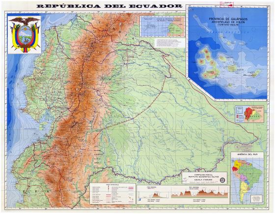 A gran escala mapa físico de Ecuador