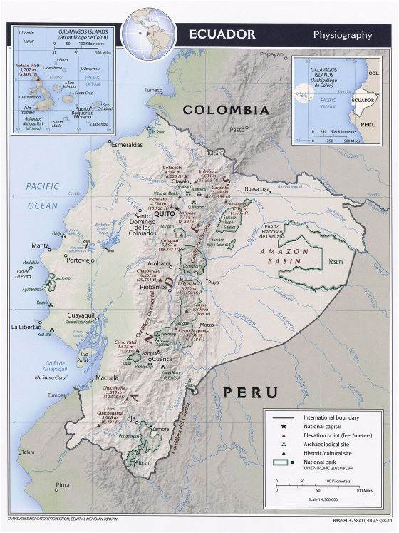 Grande detallado mapa de fisiografía de Ecuador - 2011