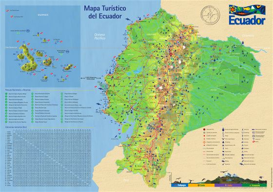 Grande detallado mapa turístico de Ecuador con carreteras