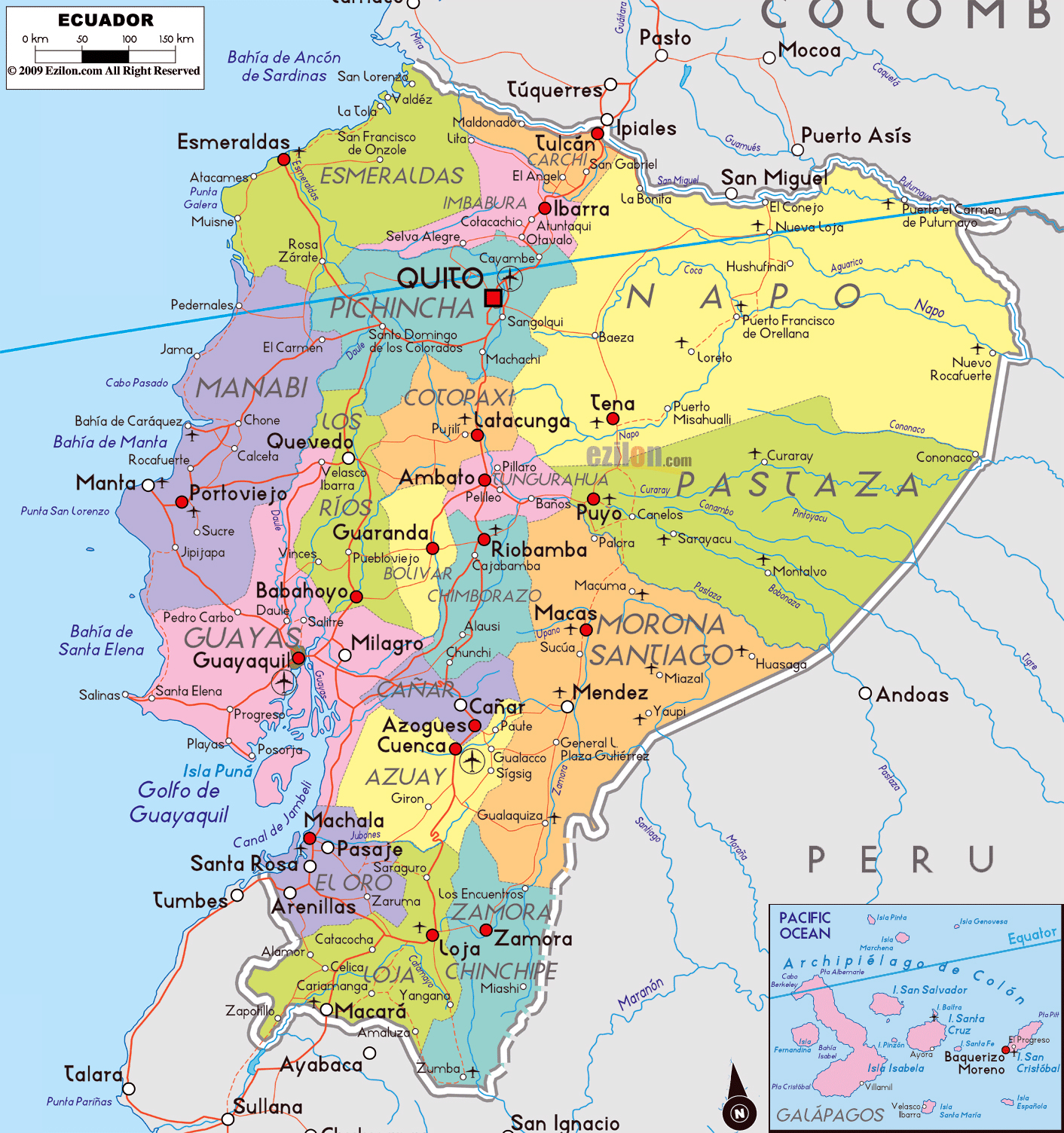 Grande Mapa Político Y Administrativo De Ecuador Con Carreteras
