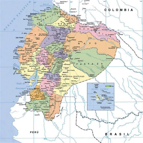 Mapa político de Ecuador con ciudades