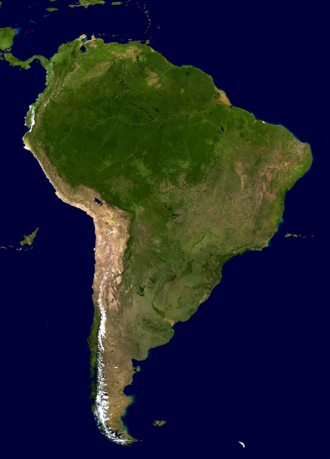 Gran mapa de satélite de América del Sur