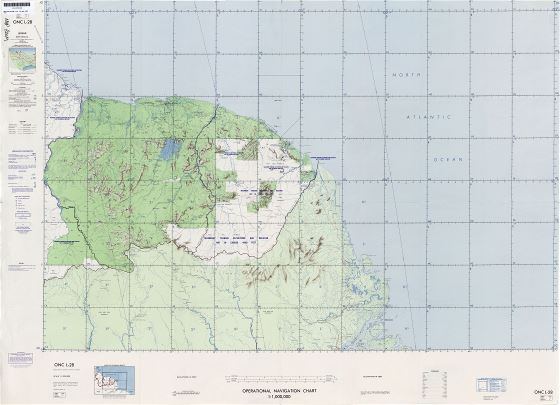 A gran escala detallado mapa topográfico de Surinam y Guayana Francesa