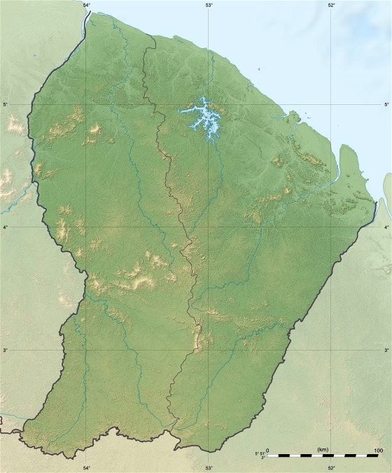 Grande mapa en relieve de Guayana Francesa