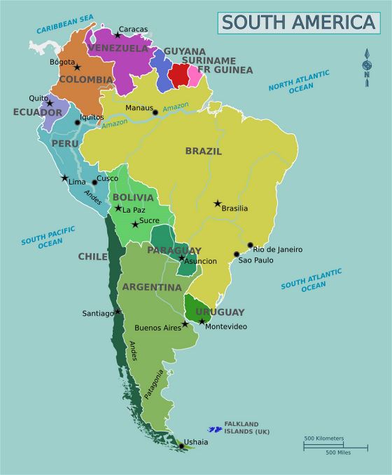 Grande mapa político de América del Sur