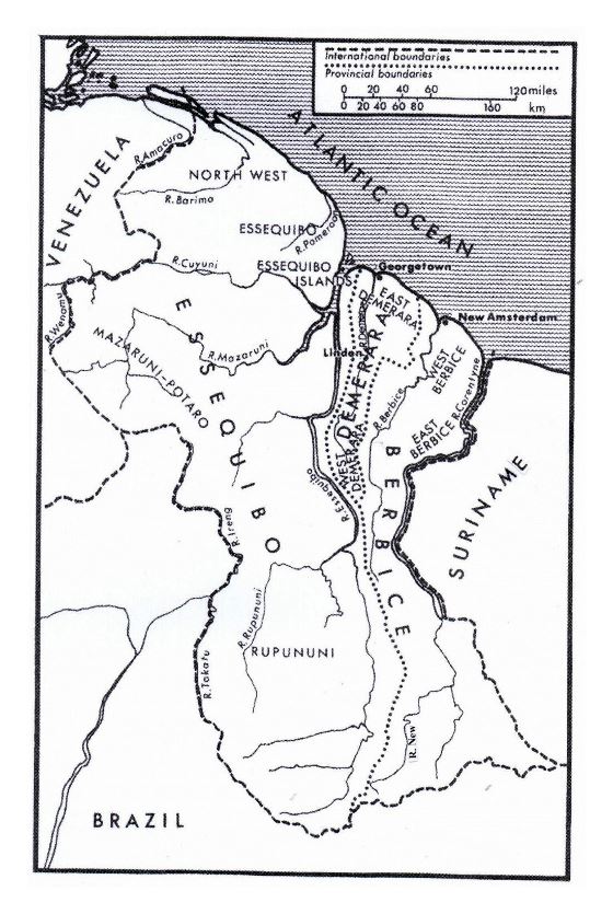 Detallado mapa político de Guyana