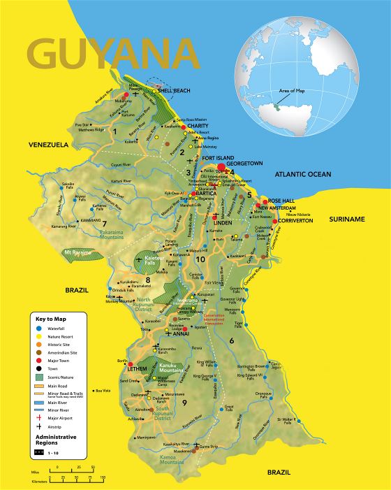 Grande detallado mapa de viaje de Guyana