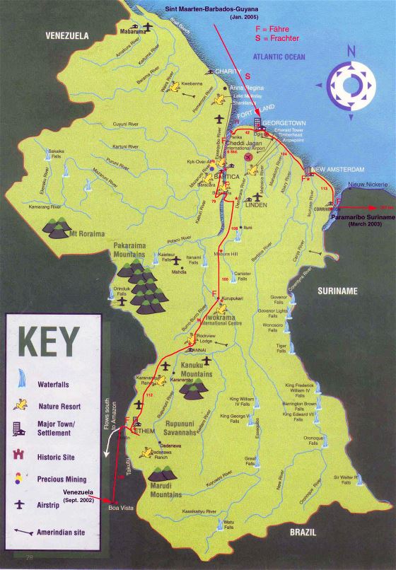 Grande detallado mapa turístico de Guyana