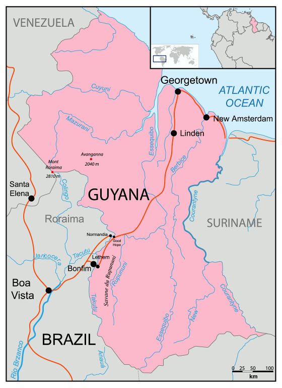 Grande mapa político de Guyana