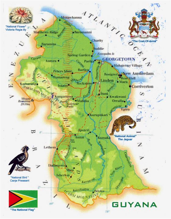 Grande mapa turístico de Guyana