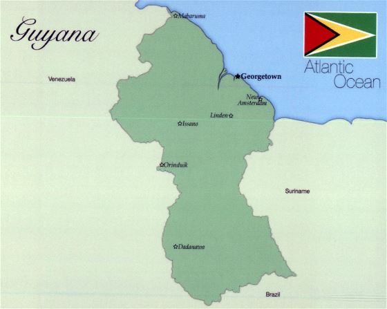 Mapa de Guyana con bandera