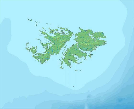Grande mapa en relieve de Islas Malvinas