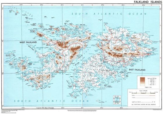 Mapa físico de Islas Malvinas
