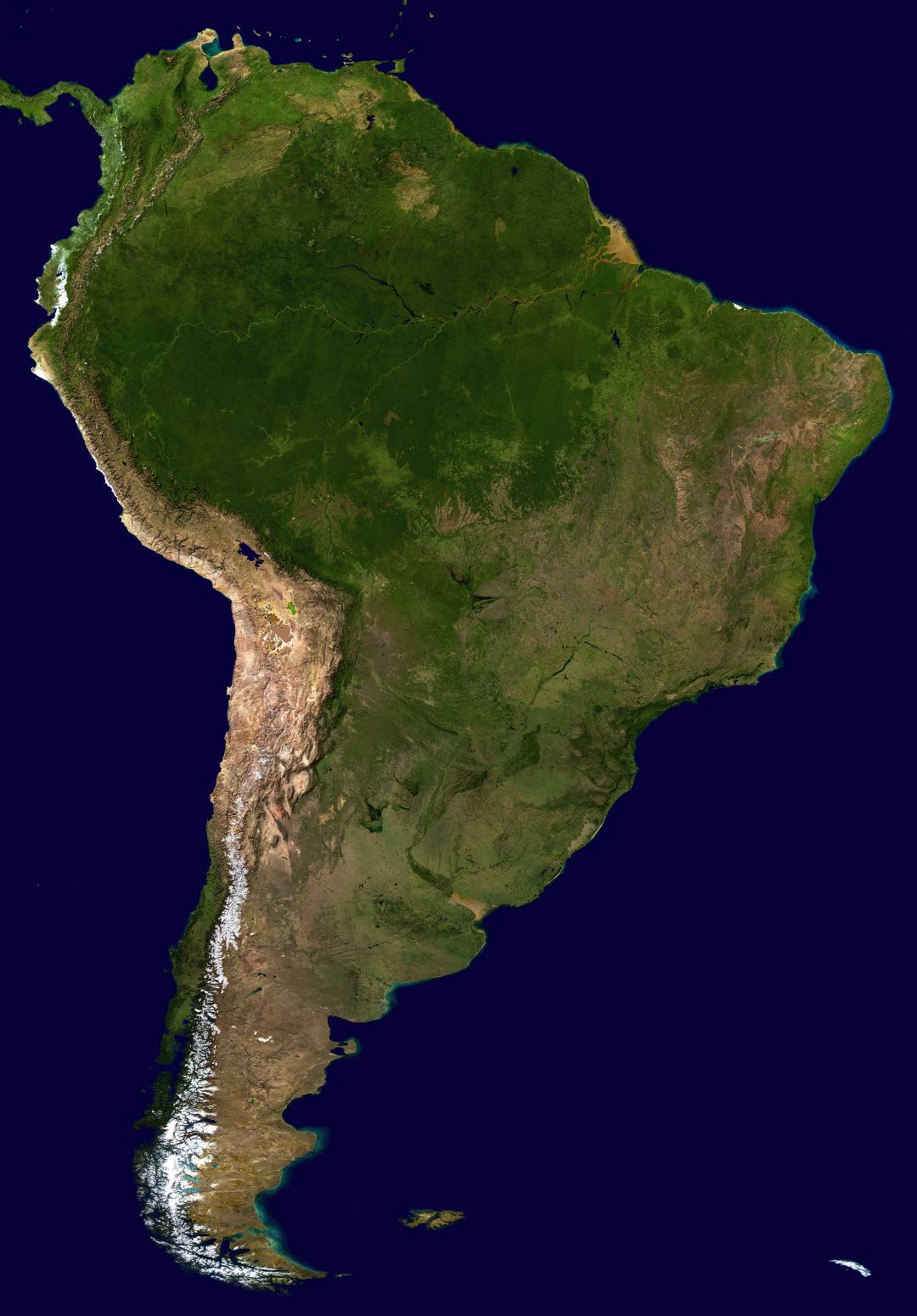 Mapa de satélite a gran escala de América del Sur