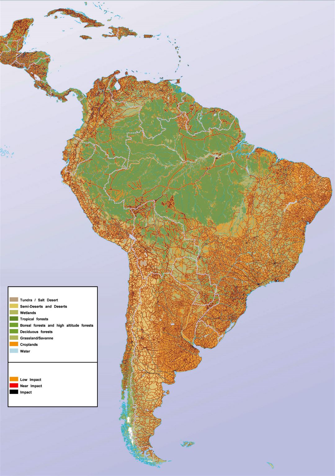 Mapa grande impacto humano de América del Sur