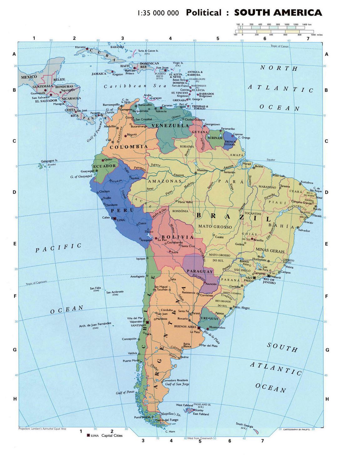Mapa grande política detallado de América del Sur