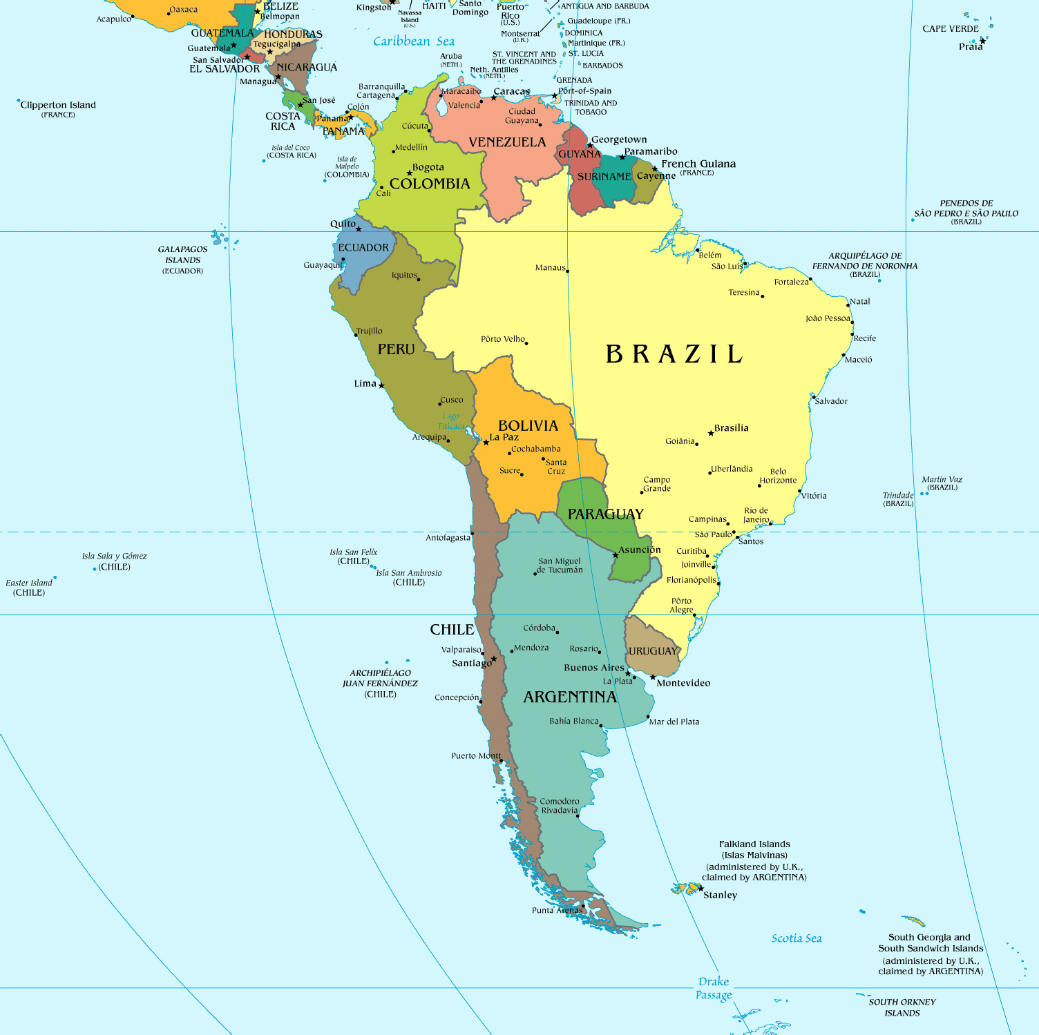 Mapa político de América del Sur | América del Sur | Mapas del Mundo