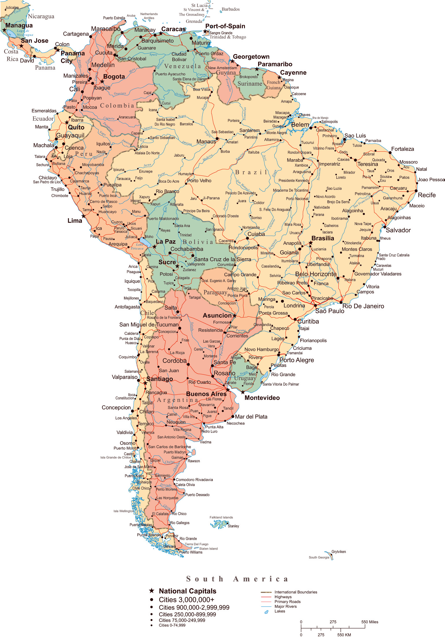 Mapa Político Grande De América Del Sur Con Las Carreteras Las