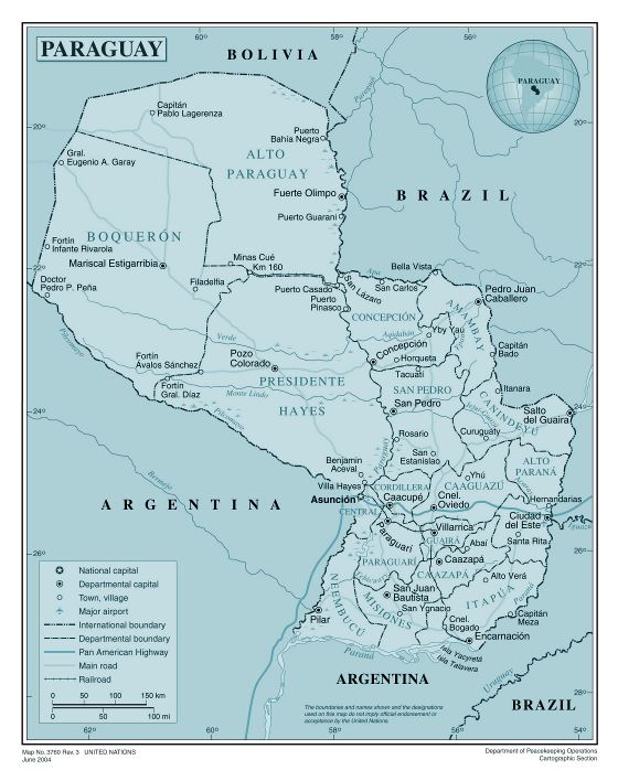 Grande detallado mapa político y administrativo de Paraguay