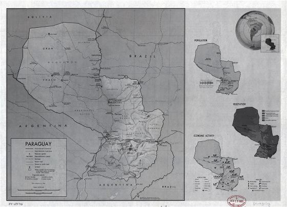 Grande detallado perfil del país mapa de Paraguay - 1983