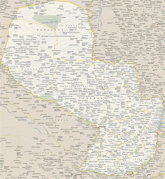 Grande mapa de Paraguay con todas ciudades