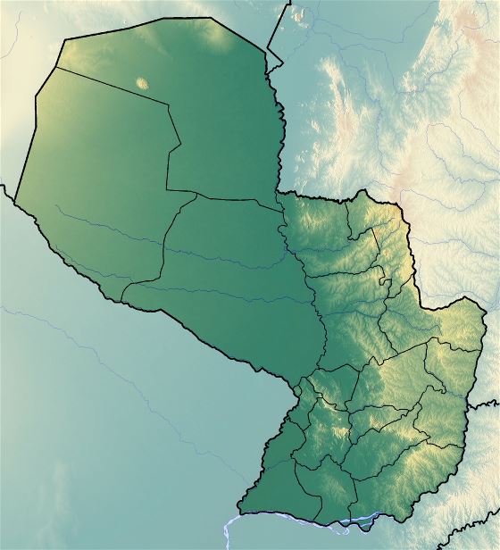 Grande mapa en relieve de Paraguay