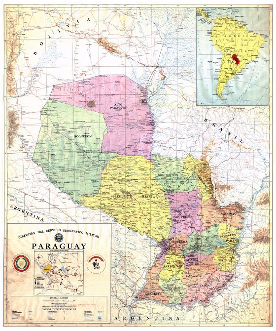 Mapa de Paraguay con carreteras y ciudades