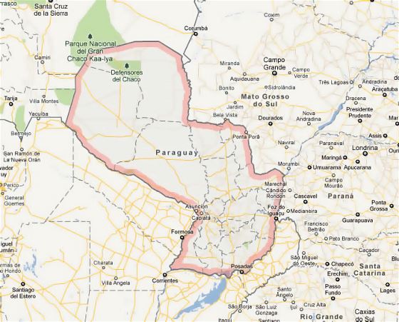 Mapa de Paraguay con fronteras