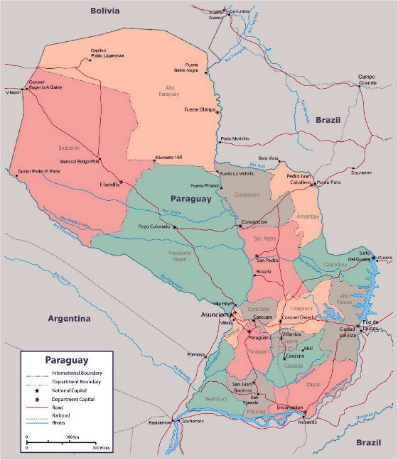 Mapa político y administrativo de Paraguay