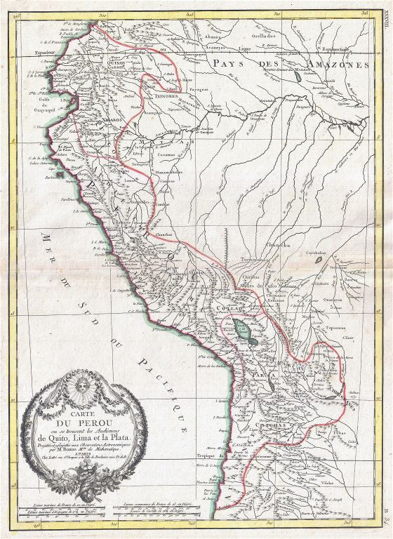 A gran escala mapa antiguo de Perú - 1775