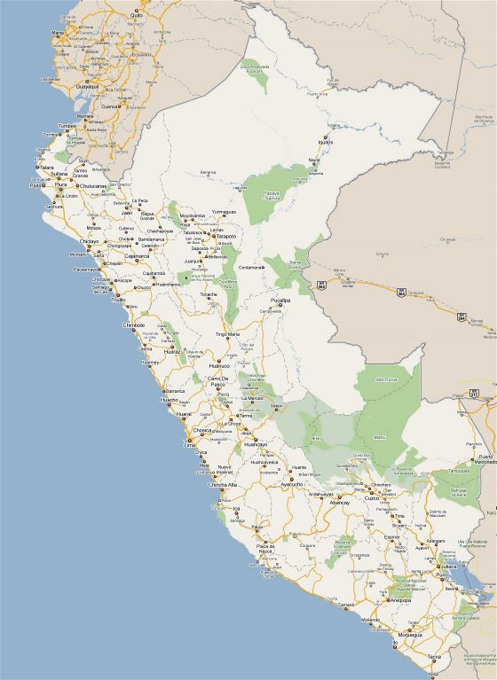 Grande detallado mapa de carreteras de Perú con todas ciudades